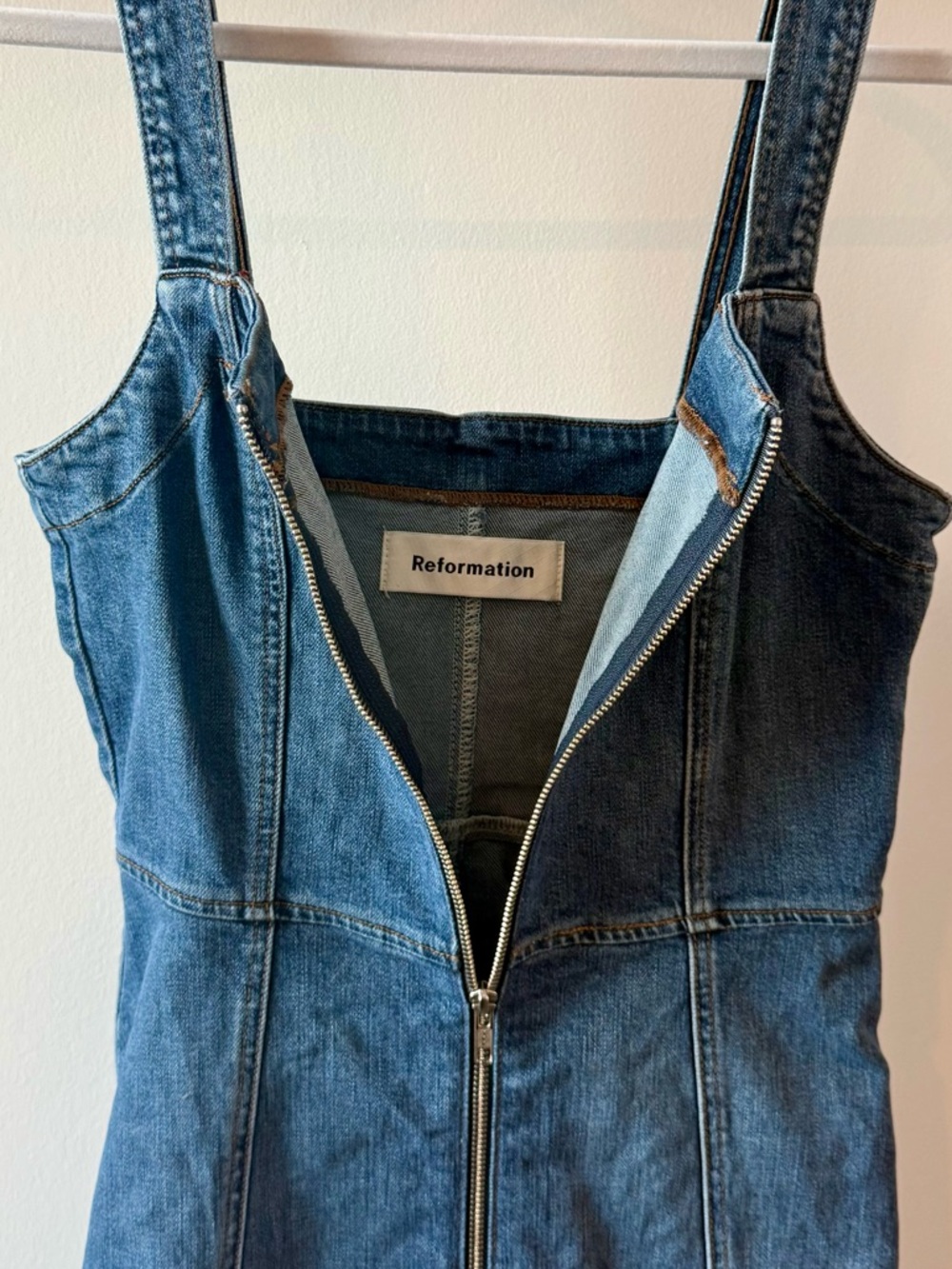 Reformation Full Zip Denim Mini Dress
